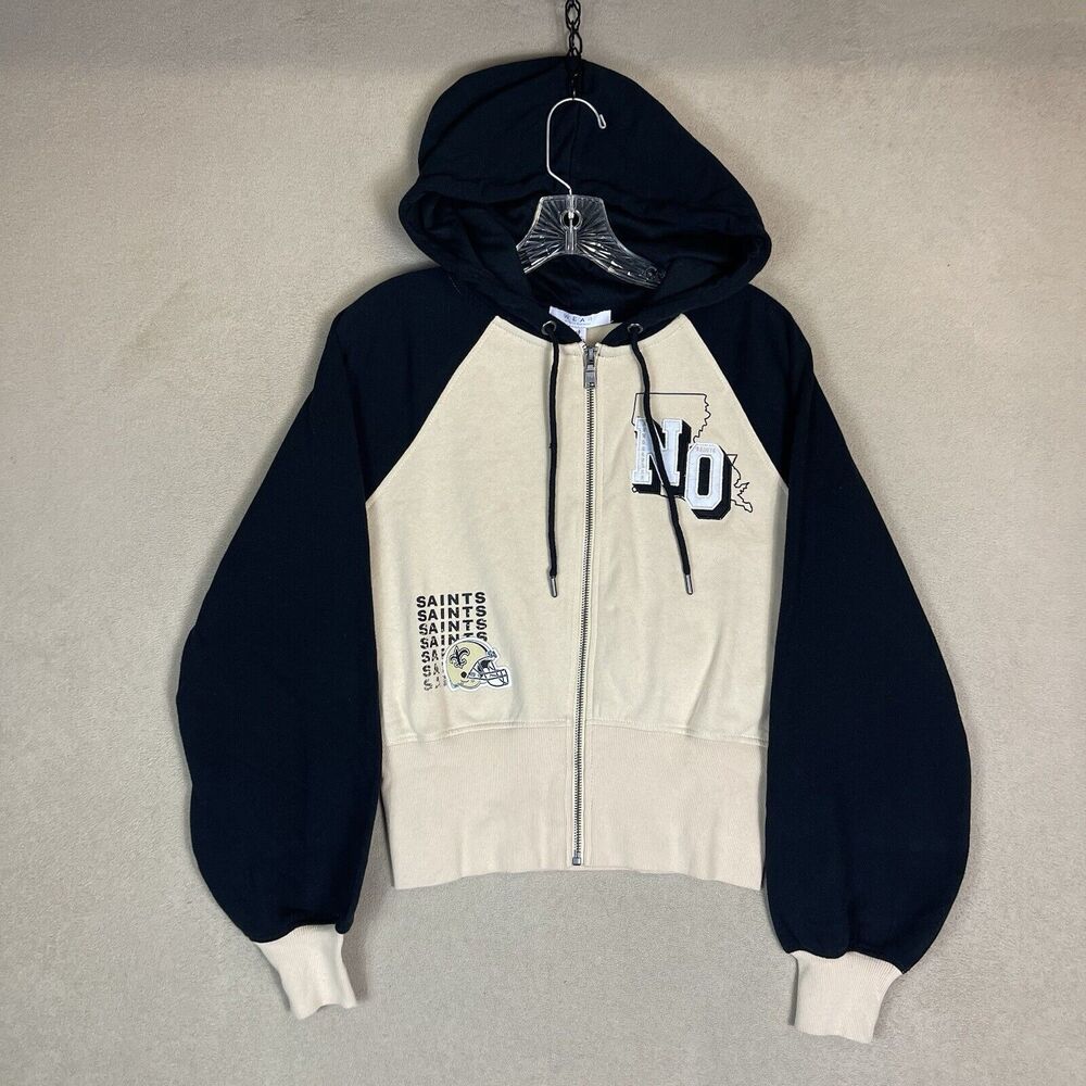 Wear by Erin Andrews Hoodie Womens Small Beige New Orleans Saints NFL Full Zip